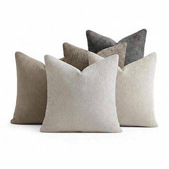 Pack Of 4 Chenille Throw Pillow Covers Soft Neutral Decorative 18x18 Inch