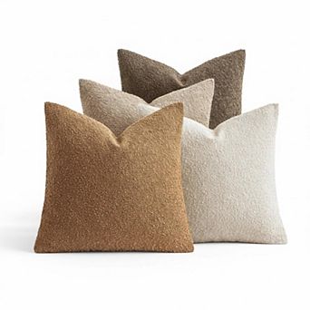 Pack Of 4 18x18 Inch Boucle Throw Pillow Covers Neutral Brown Couch Cases For Modern Farmhouse Boho