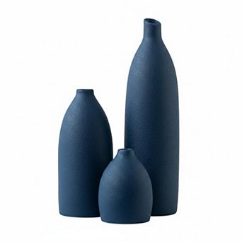 Matte Blue Ceramic Vase Set Modern Farmhouse Decor for Home Office Table Shelf Mantle