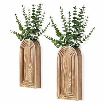2 Pack Wooden Wall Vase Set Modern Farmhouse Boho Decor Planter for Entryway Hallway Living Room