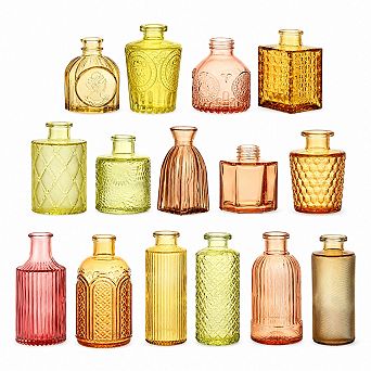 15 Pack Vintage Colored Bud Vase Set Bulk Wedding Table Decor Housewarming Gift