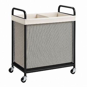 3 Section 100L Rolling Laundry Hamper Removable Liner Steel Frame Wheels