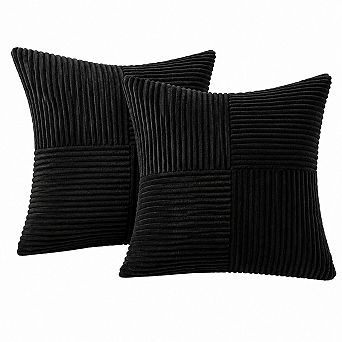 Black Throw Pillow Covers 2 Pack Soft Corduroy Patchwork Boho Farmhouse Decor