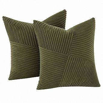 Olive Green Corduroy Throw Pillow Covers Set of 2 Boho Home Decor