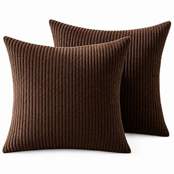 Dark Brown Corduroy Throw Pillow Covers 18x18, Soft Square Couch Decor