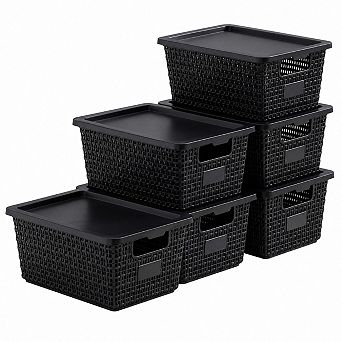 Stackable Plastic Storage Bins With Lids Latching Design Easy Clean Organizer 6 Pack