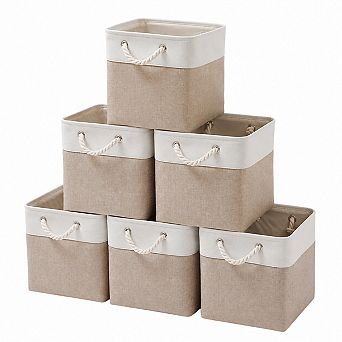 Collapsible Fabric Storage Bins Linen Closet Organizer Set With Ropes