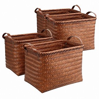 Handwoven Wicker Storage Baskets Set Of 4 Multi Use Organizers For Bedroom Bathroom