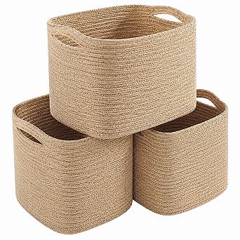 Cotton Rope Storage Baskets 3 Pack Woven Organizer For Shelves Home Organization