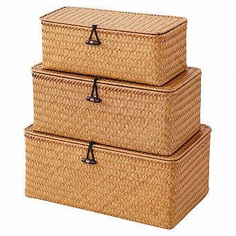 Hand Woven Seagrass Storage Baskets With Lids Multipurpose Home Organization Set