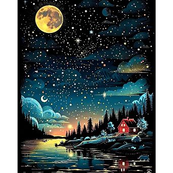 Paint by Numbers Kit Moon Scene on Canvas with Acrylic Paint