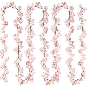 2 Pack Cherry Blossom Garland Silk Flowers, Durable Hanging Decor