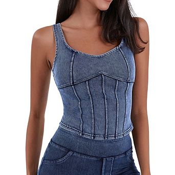 Women's Sleeveless Denim Crop Vest Tank Top