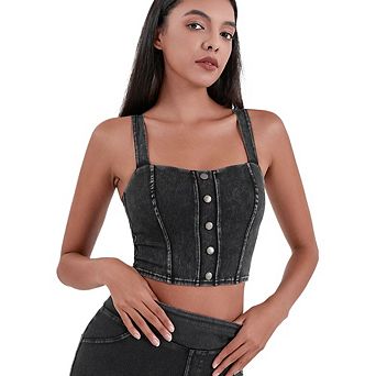 Women's Square‑Neck Sleeveless Stretchy Denim Vest Tight Basic Jean Tank Top