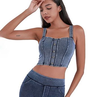 Women's Square‑Neck Sleeveless Stretchy Denim Vest Tight Basic Jean Tank Top