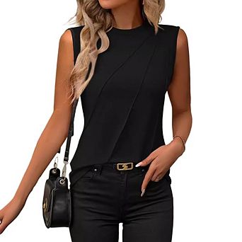 Women's Loose‑Fit Pleated Crew‑Neck Sleeveless Tank Top