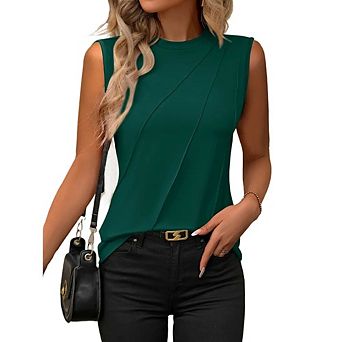 Women's Loose‑Fit Pleated Crew‑Neck Sleeveless Tank Top