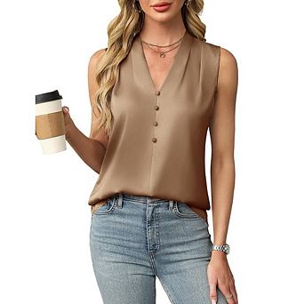 Women's Satin V‑Neck Sleeveless Casual Tank Top Blouse