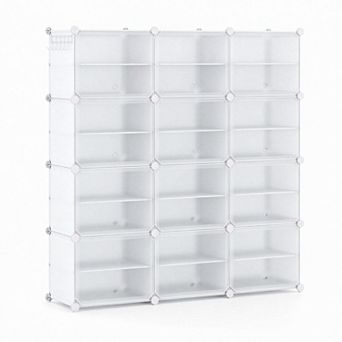 Costway Portable Shoe Rack Organizer 12-Cube 48 Pair Shoe Shelf Storage Cabinet with Hook