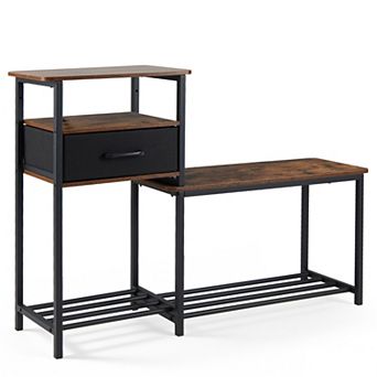 Costway 3 tier Shoe Rack Bench with Drawer & Metal Frame, Entryway Bench with Storage