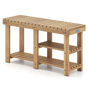 Costway 3 tier Solid Wood Shoe Rack Bench with Slatted Shelves for Front Door, Entrance