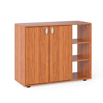Costway 3 tier Wooden Shoe Storage Organizer with Doors & 3-Level Adjustable Open Shelves
