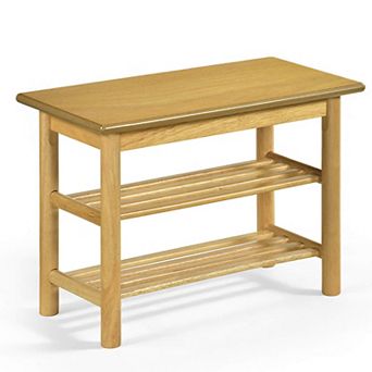 Costway Shoe Rack Bench,3 tier Rubberwood Freestanding Shoe Changing Bench with Slat Shelve