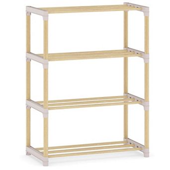 Costway 4 tier Solid Wood Shoe Shelf Stand with Slatted Open Shelves for Entryway, Closet