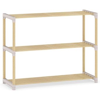 Costway 3 tier Solid Wood Shoe Shelf Stand with Slatted Open Shelves for Entryway, Closet