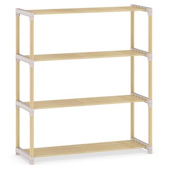 Costway 4 tier Solid Wood Shoe Shelf Stand with Slatted Open Shelves for Entryway, Closet