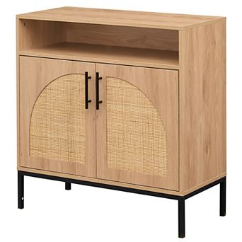 Costway Sideboard Buffet Cabinet with Natural Rattan Decorated Doors, Adjustable Shelf