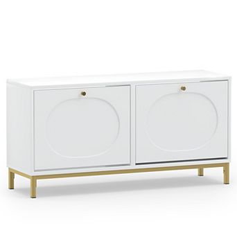 Costway Shoe Storage Bench, Narrow Entryway Bench with 2 Flip Drawers & Adjustable Shelves