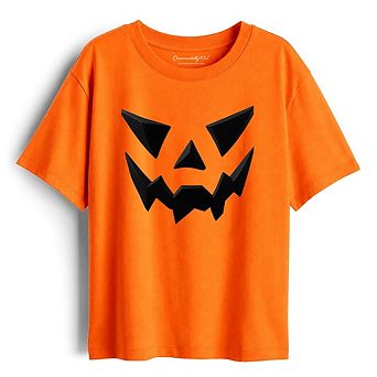 Kids Scary Pumpkin Face T-Shirt, Minimalist Tee with Spooky Flair for Youth