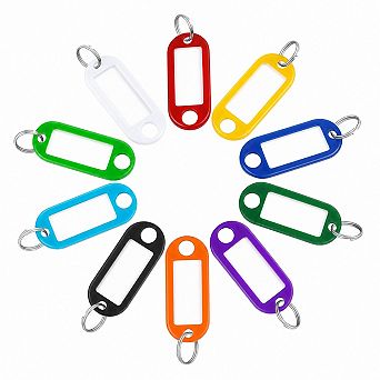 40 Pack Tough Plastic Key Tags With Split Ring Label Window Assorted Colors