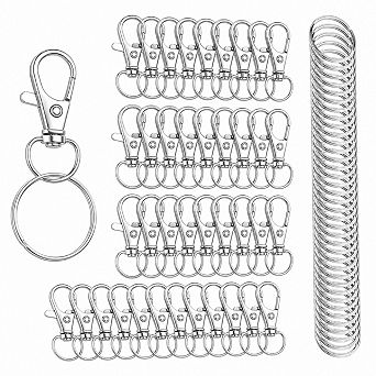 100 Pack Metal Lobster Claw Clasps Key Rings 360 Swivel Crafts Supplies