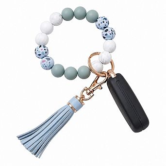 Silicone Beaded Key Ring Bracelet Wristlet with Tassel