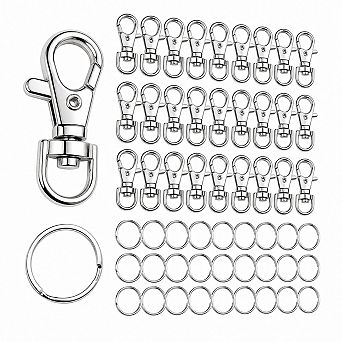 60 pc Keychain Making Kit Zinc Alloy Lobster Clasp Key Ring Craft Supplies