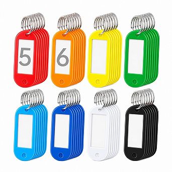 56 Pack Plastic Key Tags With Chain Ring Writeable Label 8 Colors