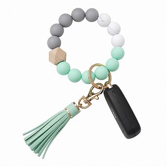 Silicone Beaded Keychain Bracelet Wristlet with Tassel