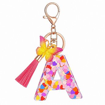 Personalized Initial Letter Keychain Butterfly Tassel Charm Purse Handbag Accessory Gift