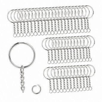 100 Sets Silver Split Key Ring With Chain And Jump Rings For DIY Crafts