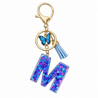 Cute Initial Letter Keychain Resin Butterfly Tassel Purse Charms for Women