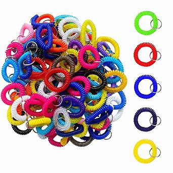 110 Bulk Colorful Spring Coil Wrist Keychain Holder Stretchable Key Ring for Office Outdoor Sport