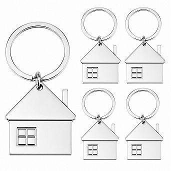 5 Pack House Shaped Keychain Set Zinc Alloy Cute Window Charm Key Ring