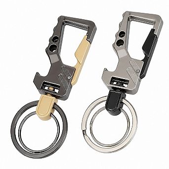 Heavy Duty Keychain Carabiner Clip With Bottle Opener 2 Key Rings