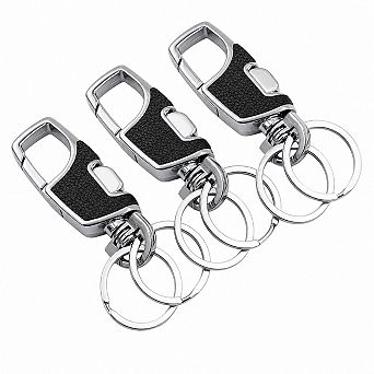 3 Pack Heavy Duty Carabiner Keychains 2 Metal Rings Zinc Alloy