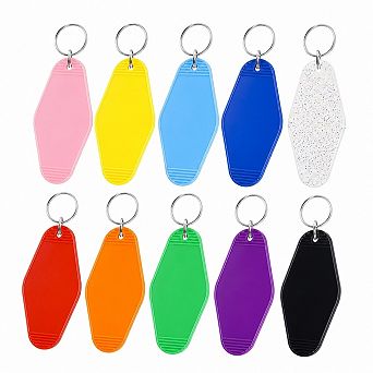 10 Pack Blank Rhombus Plastic Hotel Keychains With Key Rings For DIY Crafts