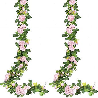 15.5 Ft Artificial Rose Vine Garland 2-Pack, Faux Silk Flower Hanging Decor