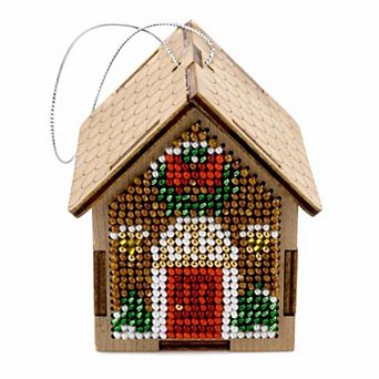 Christmas House Bead Embroidery on Wood Craft Kit