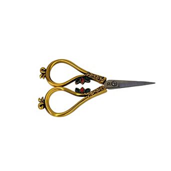Wizardi Jeweled Enamel Embroidery Scissors — Antique Gold, Green & Coral Wing Accent